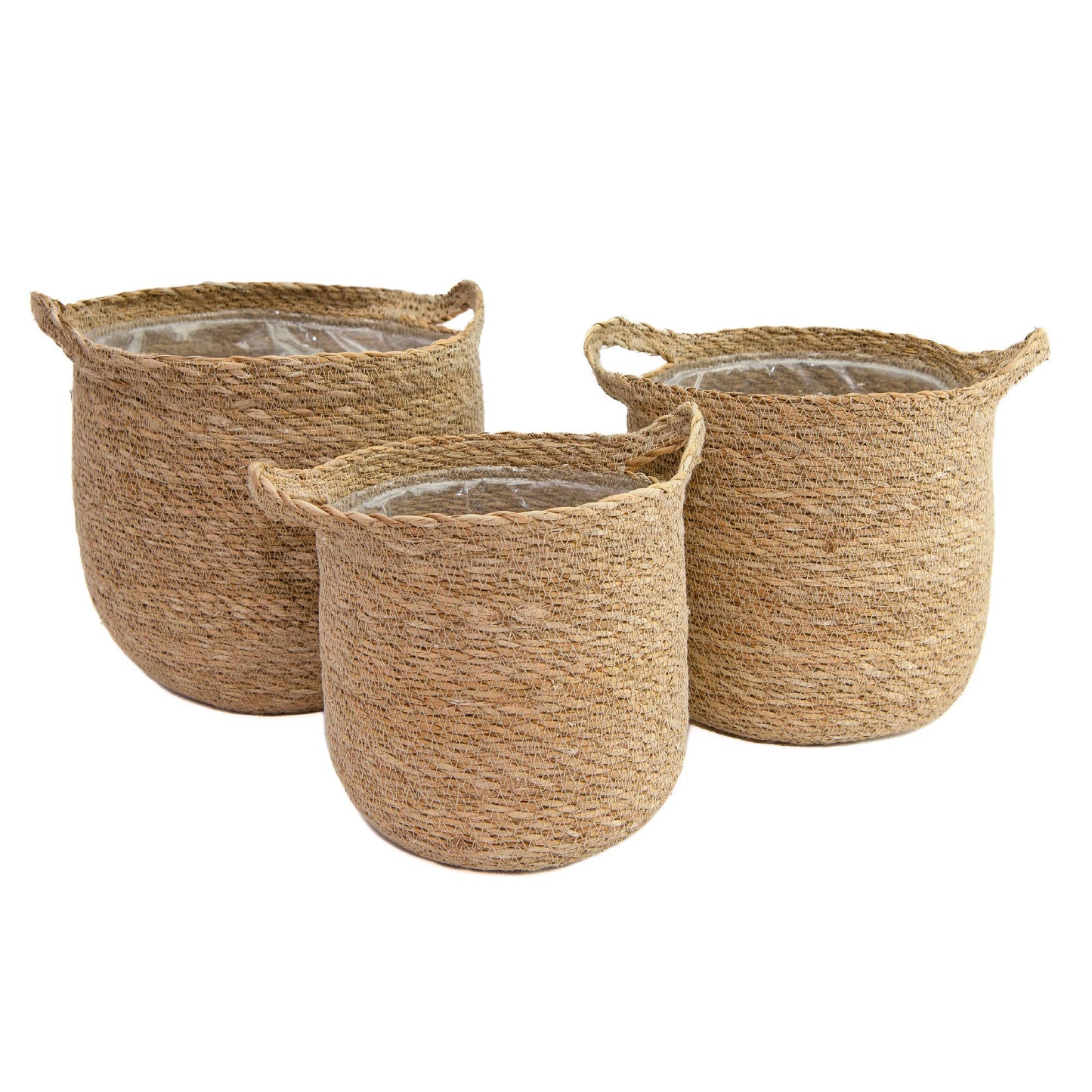 Round Seagrass Planter with Handle (Natural)