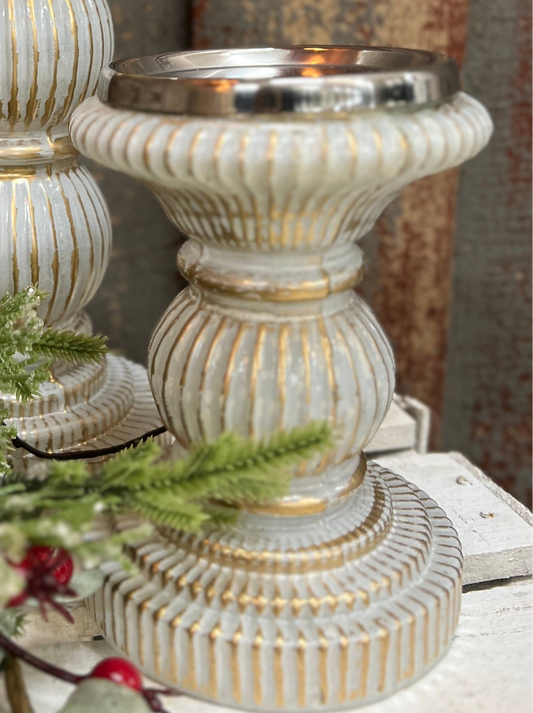 White and Gold Glass Candle Holder