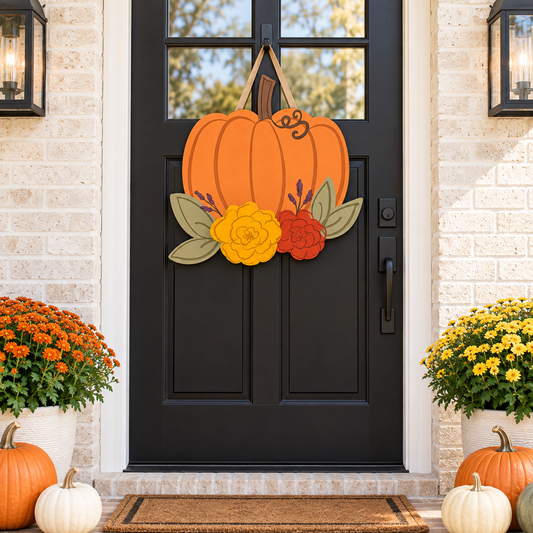 Harvest Blooms Pumpkin Door Hanger