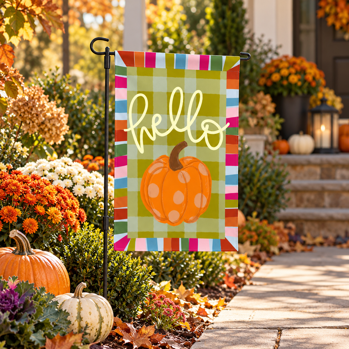 Hello Pumpkin Jewel Tone Garden Flag