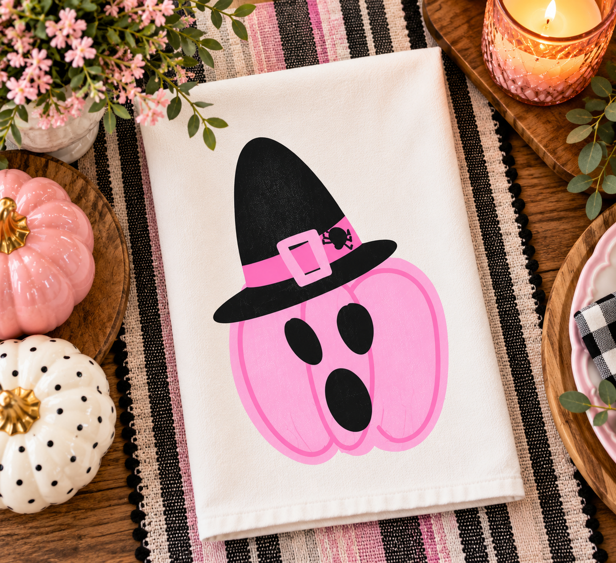 Pink Jackolantern Tea Towel