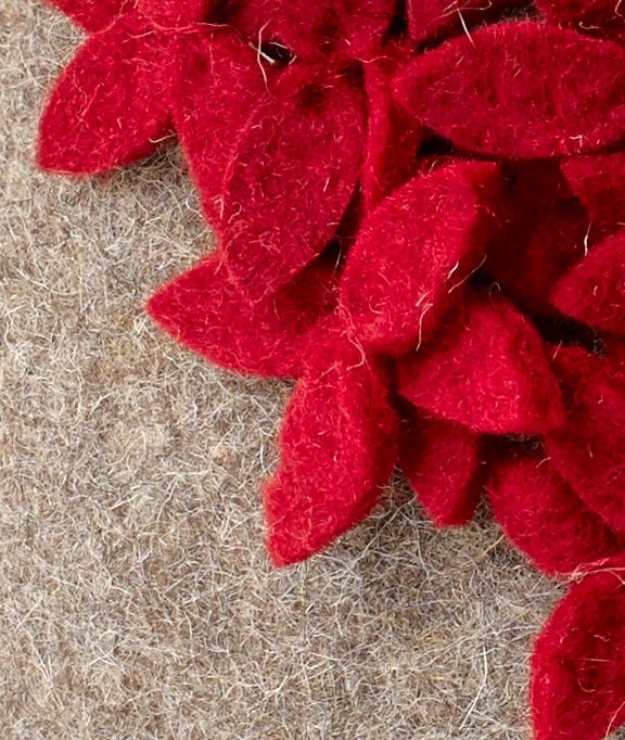 20in Hand Felted Wool Pillow- Red Heart on Gray