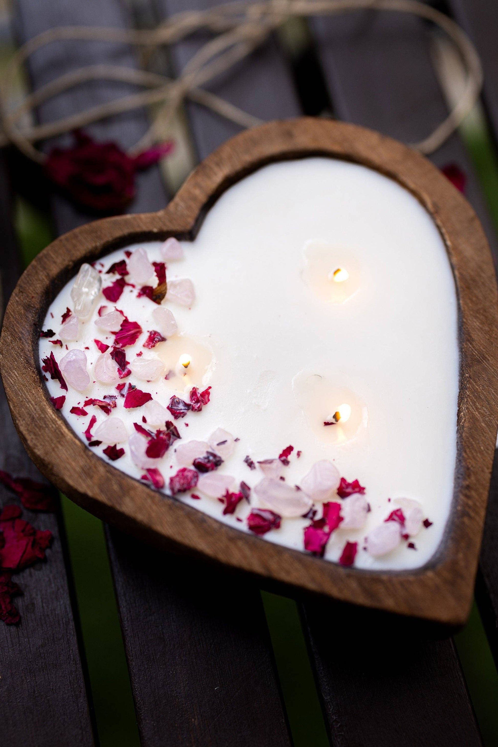 Heart Wood Dough Bowl 3 Wick Candle/Crystals & Flowers - 49th & Magnolia