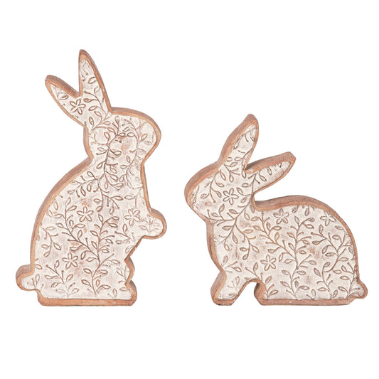 8.5" White Resin Easter Bunny Sitters (Set of 2) - 49th & Magnolia