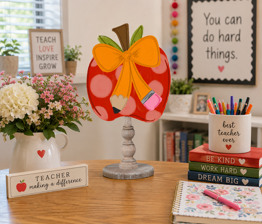 Apple with Bow Topper (Base Sold Separately) by Doodles By Rebekah