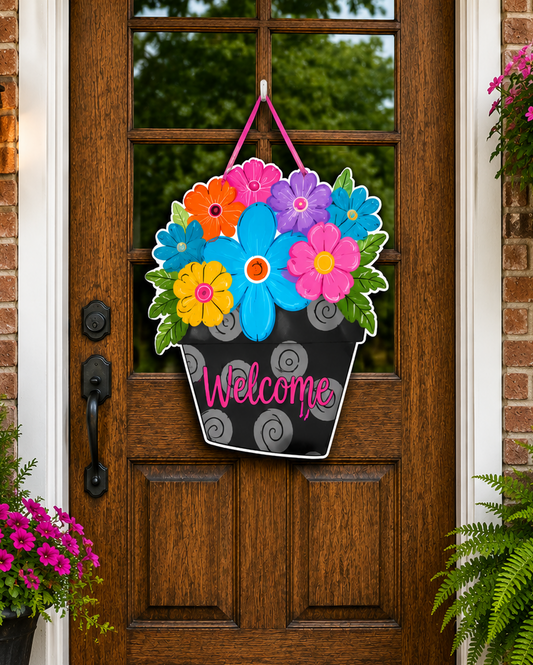 Welcome Flower Pot doorhanger