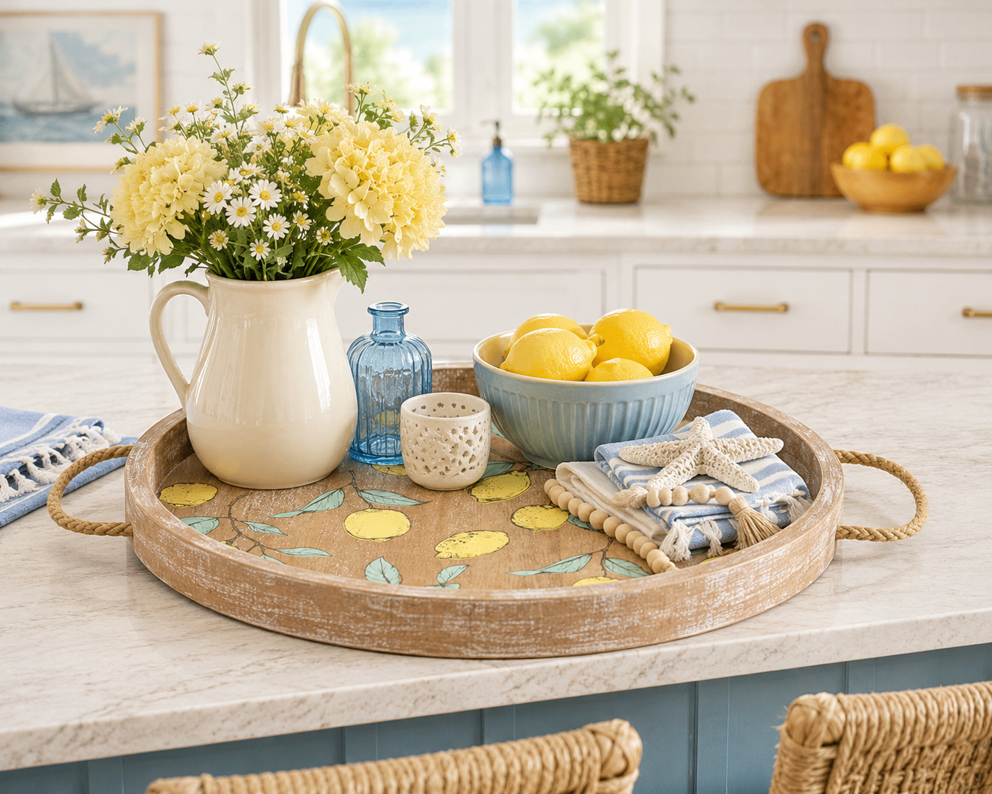 12x12 Summer Citrus Round Wooden Tray