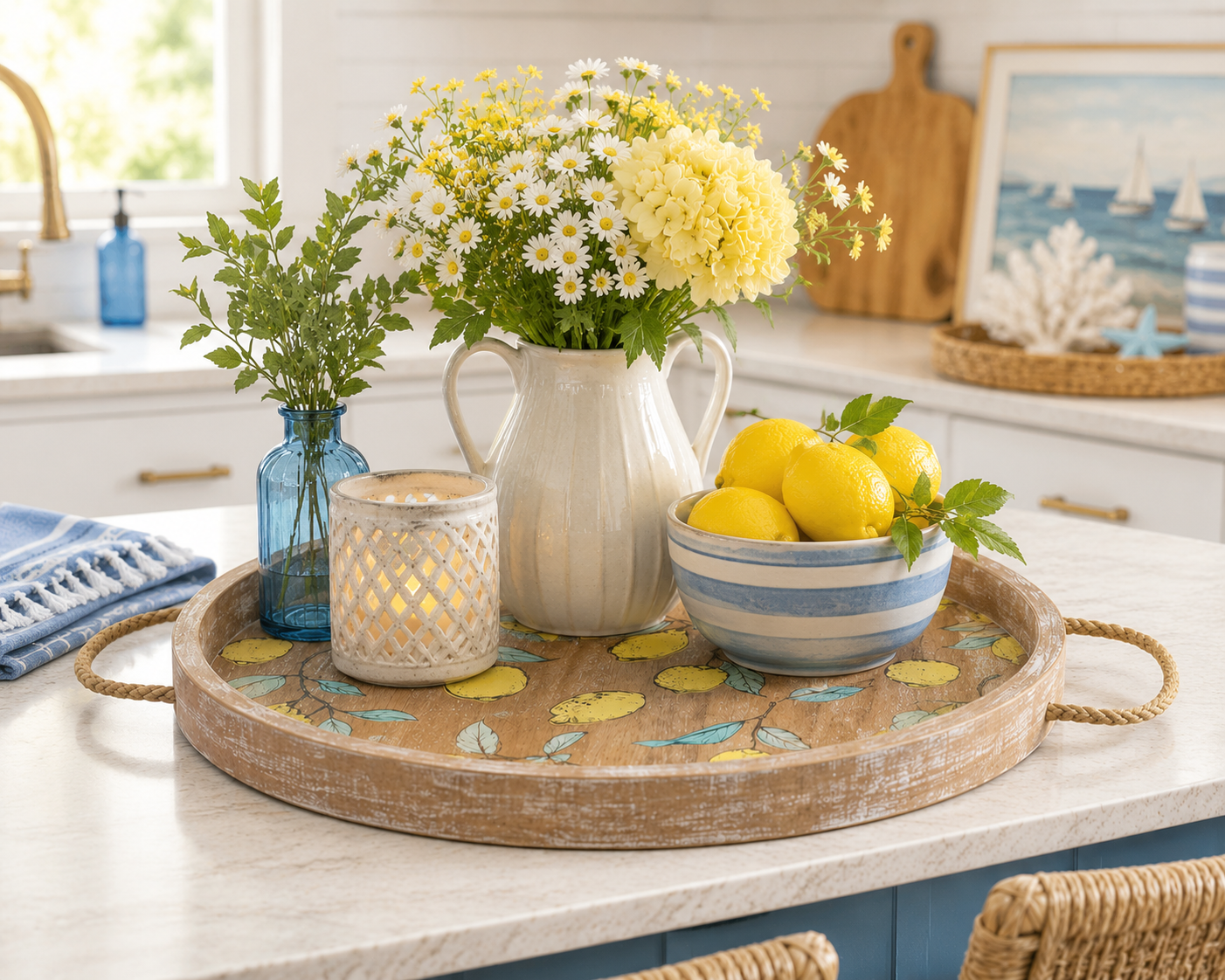 12x12 Summer Citrus Round Wooden Tray