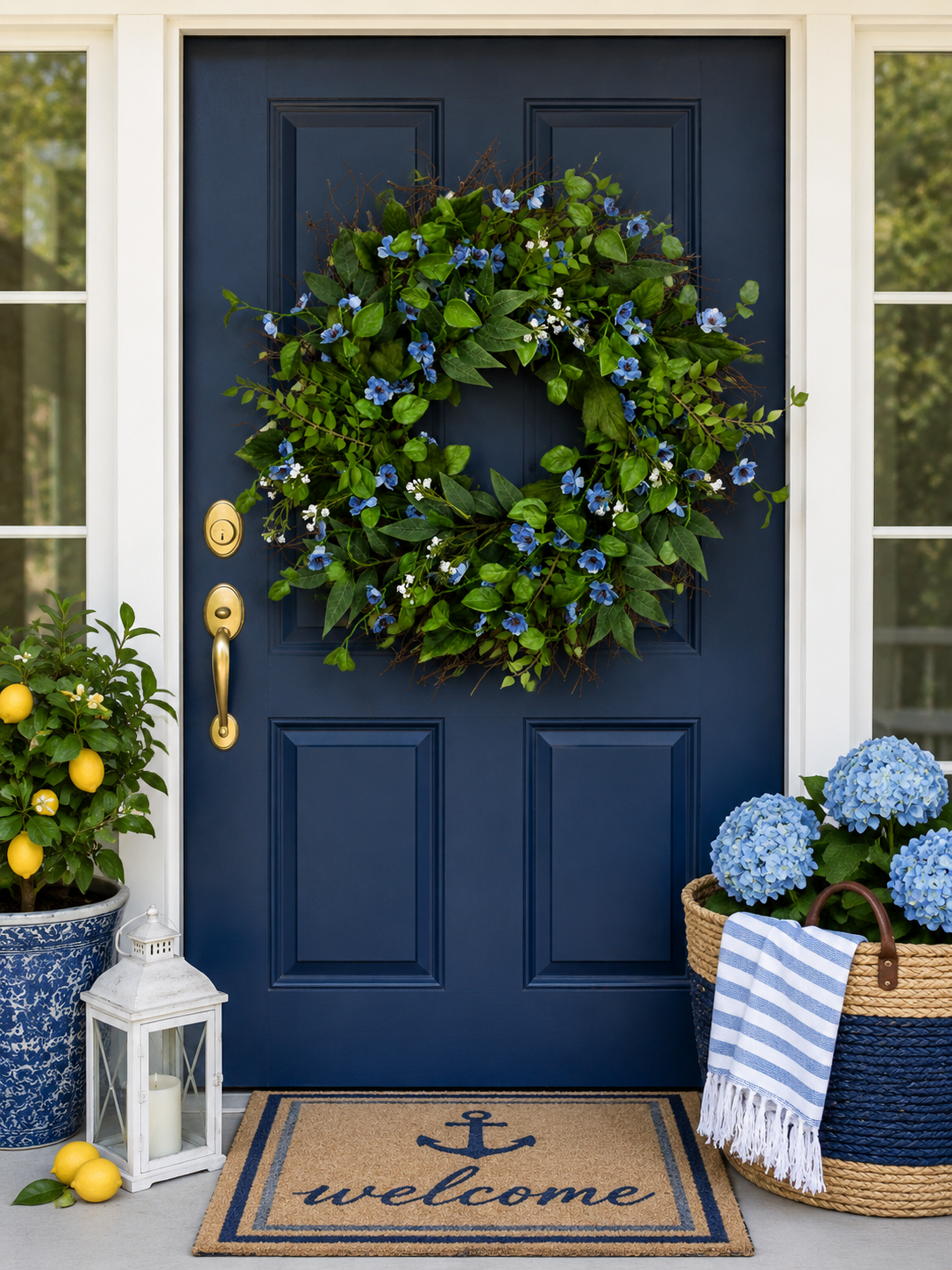 21" BLUE & WHITE WILDFLOWER WREATH