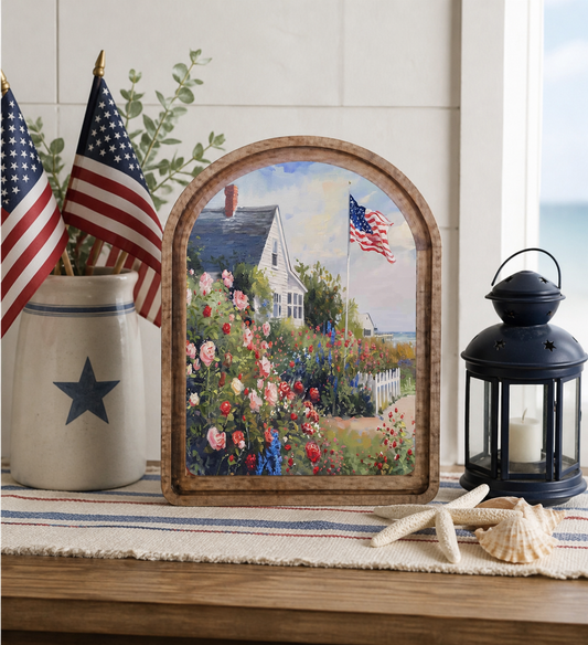 Arch Top Patriotic Beach House Framed Art