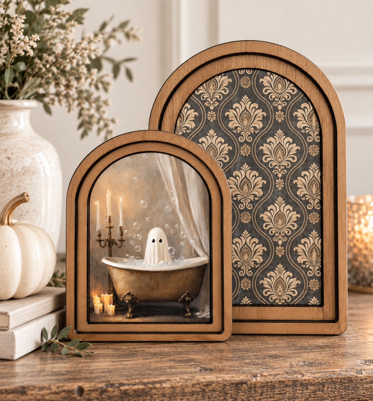 Arch Top Ghost in the Tub Layered Framed Art Set by Redeemed Decor