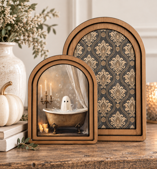 Arch Top Ghost in the Tub Layered Framed Art Set by Redeemed Decor