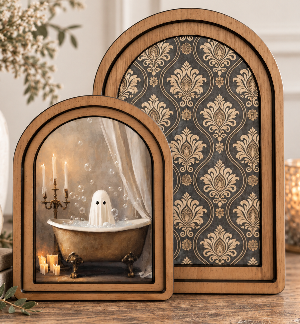 Arch Top Ghost in the Tub Layered Framed Art Set by Redeemed Decor