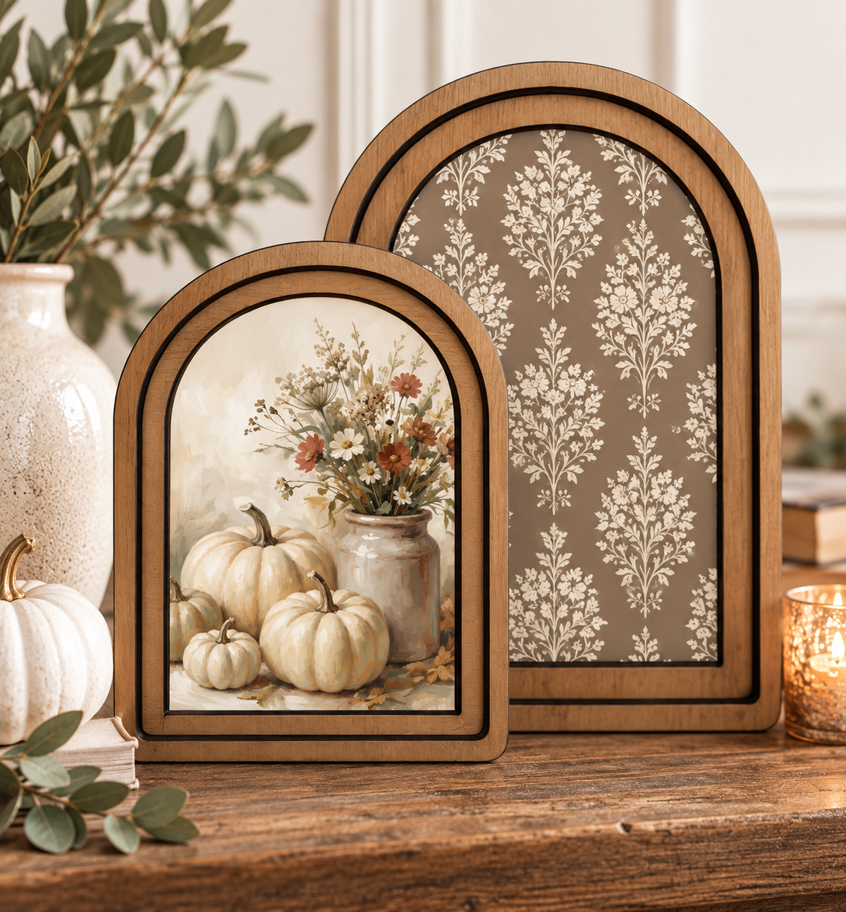 Cream Pumpkin Layered Arch Framed Art Set by Redeemed Decor
