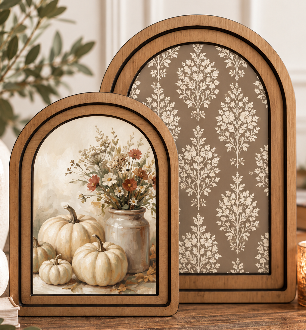 Cream Pumpkin Layered Arch Framed Art Set by Redeemed Decor