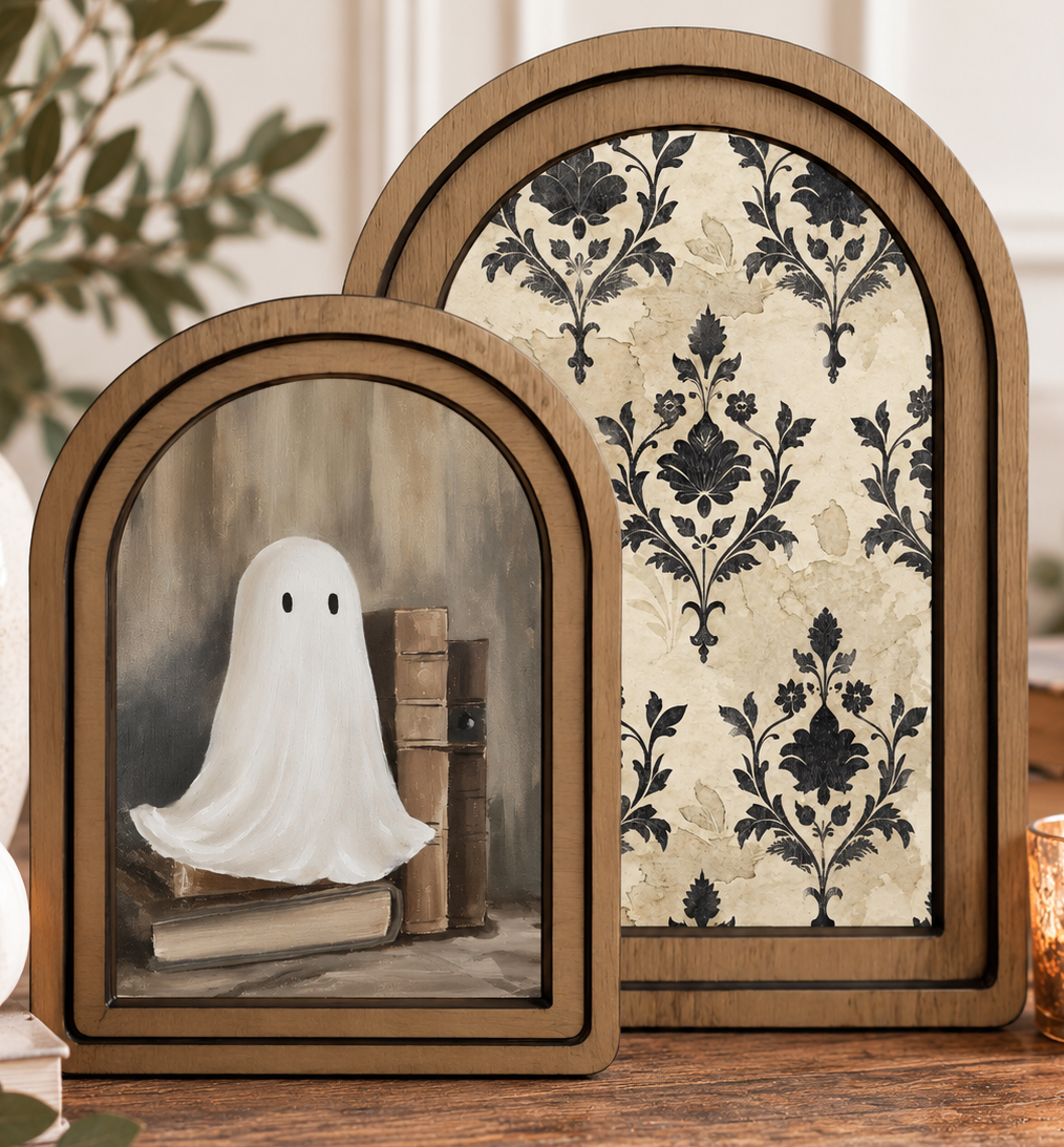Arch Top Framed Canvas Set Library Ghost Wall Art Decor by Redeemed Decor