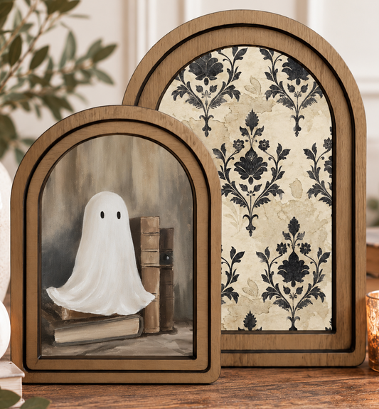 Arch Top Framed Canvas Set Library Ghost Wall Art Decor by Redeemed Decor