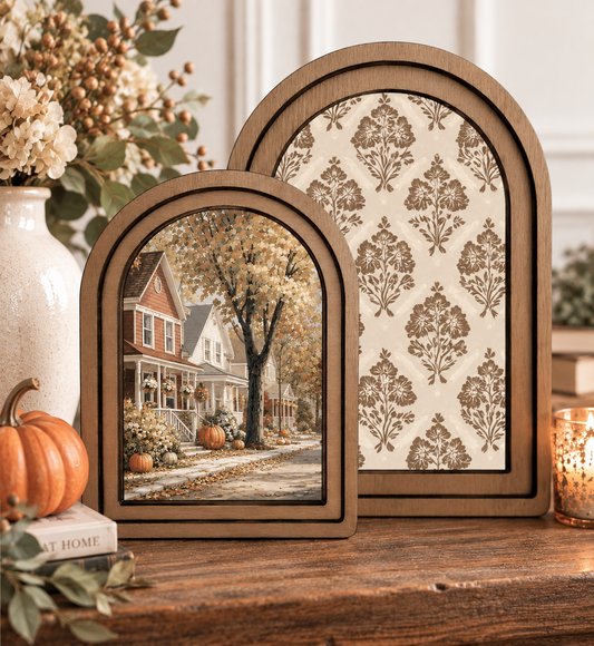 Fall on Main Street Layered Arched Framed Art Set by Redeemed Decor