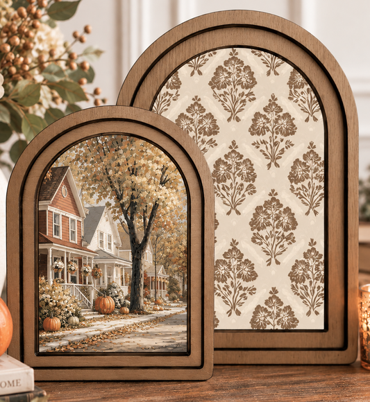 Fall on Main Street Layered Arched Framed Art Set by Redeemed Decor