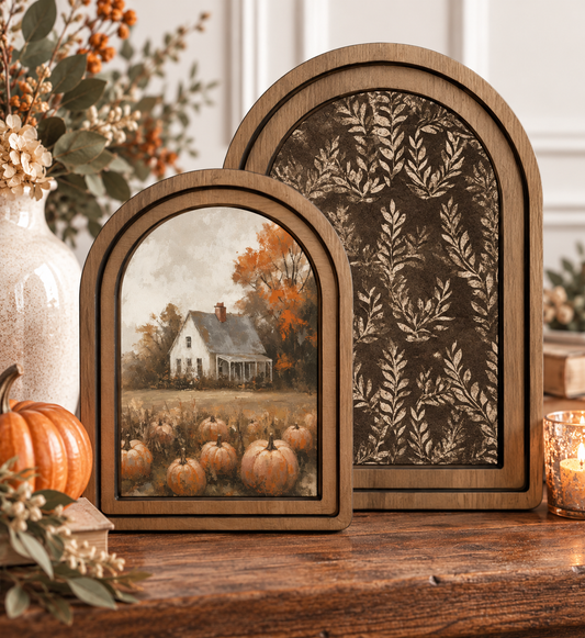 Arch Top Framed Layered Pumpkin Farmhouse Canvas Wall Art Set by Redeemed Decor