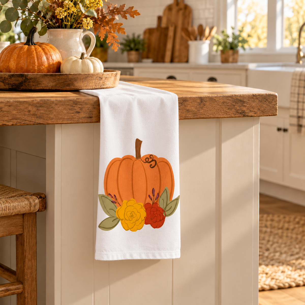 Harvest Blooms Pumpkin Tea Towel