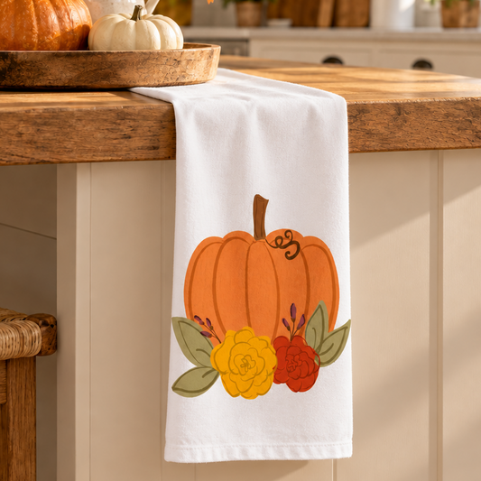 Harvest Blooms Pumpkin Tea Towel