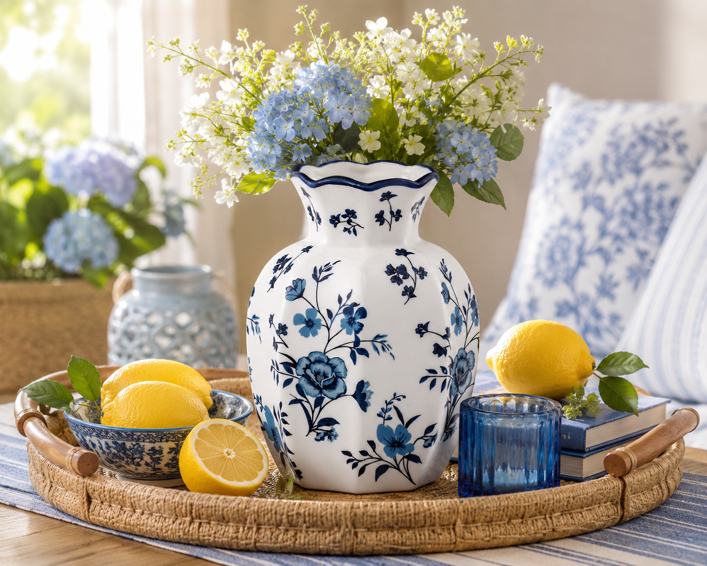 Small White Blue Floral Vase