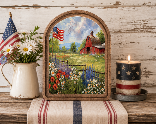 Arch Top Patriotic Farm Framed Art