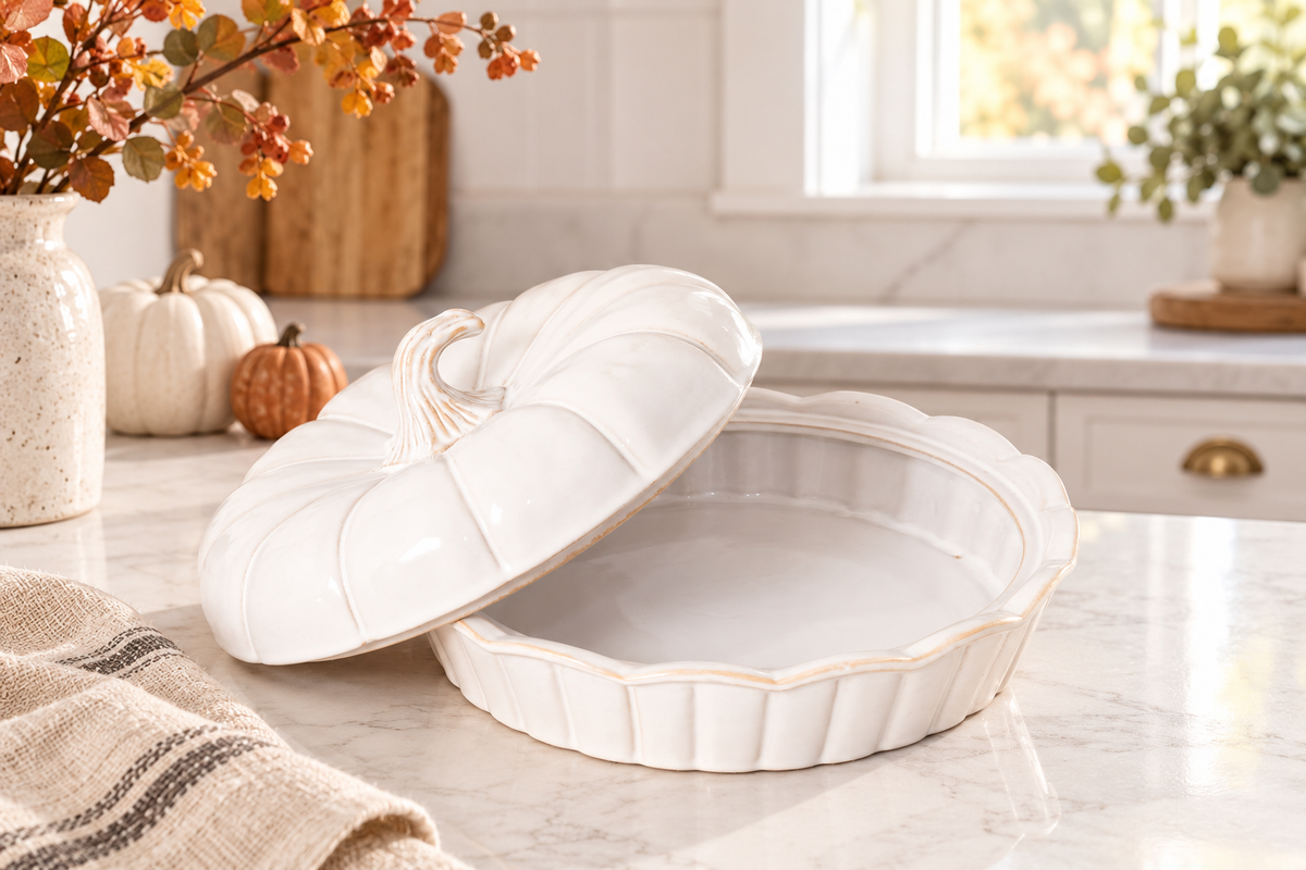 White Pumpkin Covered 9 Inch Dish by Audrey's Home & Gift