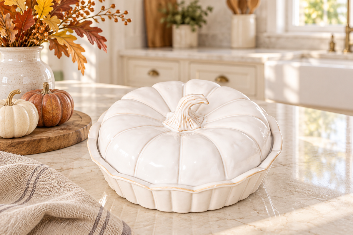 White Pumpkin Covered 9 Inch Dish by Audrey's Home & Gift