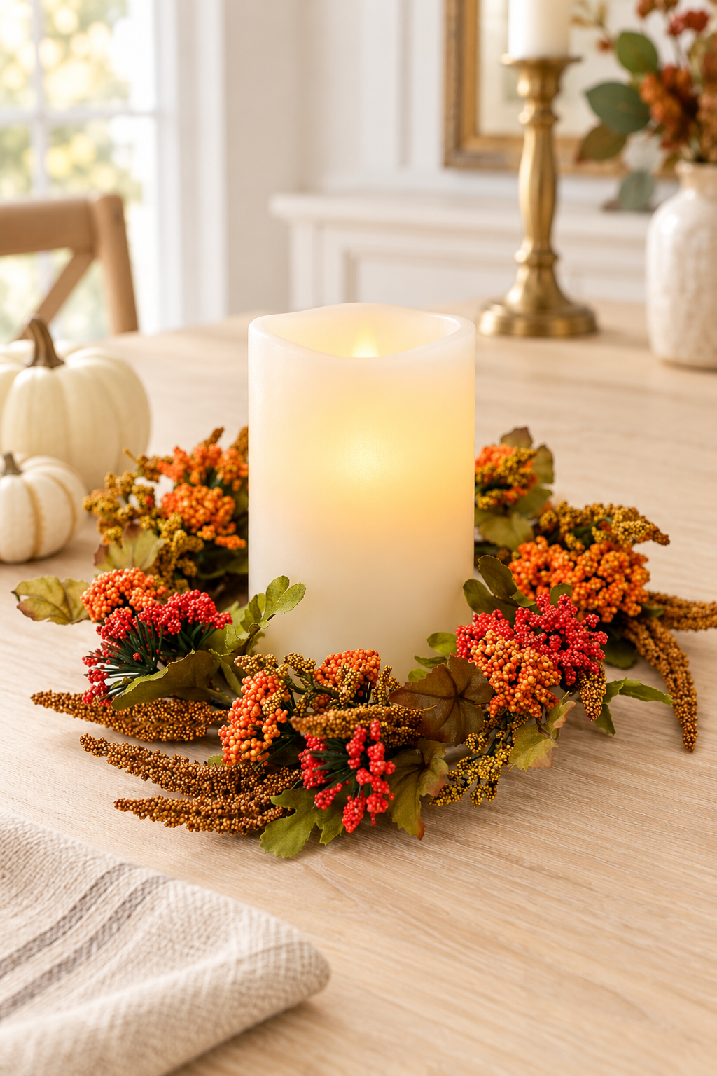 Brown Amaranthus & Foliage Candle Ring