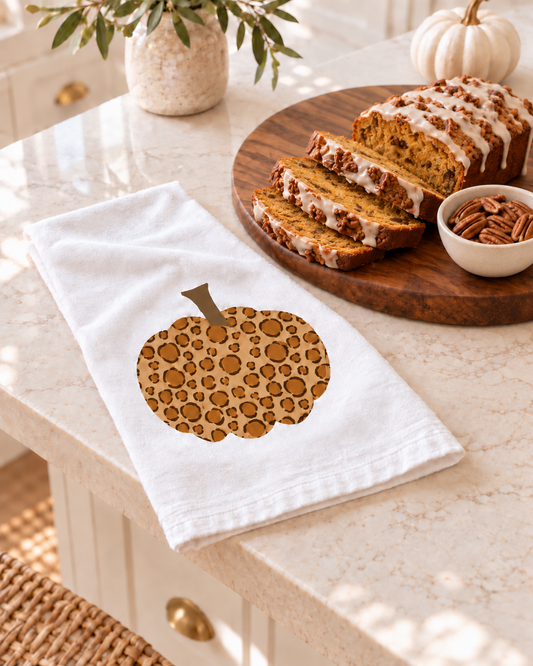Leopard Pumpkin Fall Tea Towel by Doodles By Rebekah