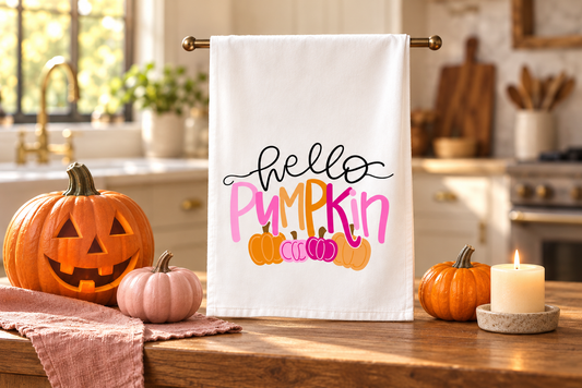 Hello Pumpkin Pink Tea Towel