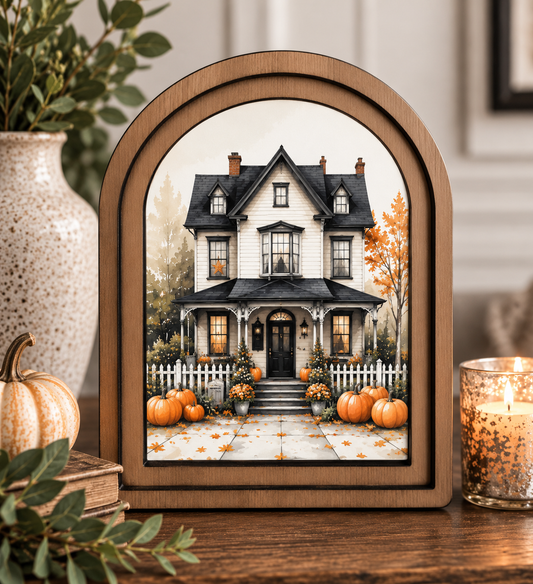 Autumn at Home Arch-Top Framed Art
