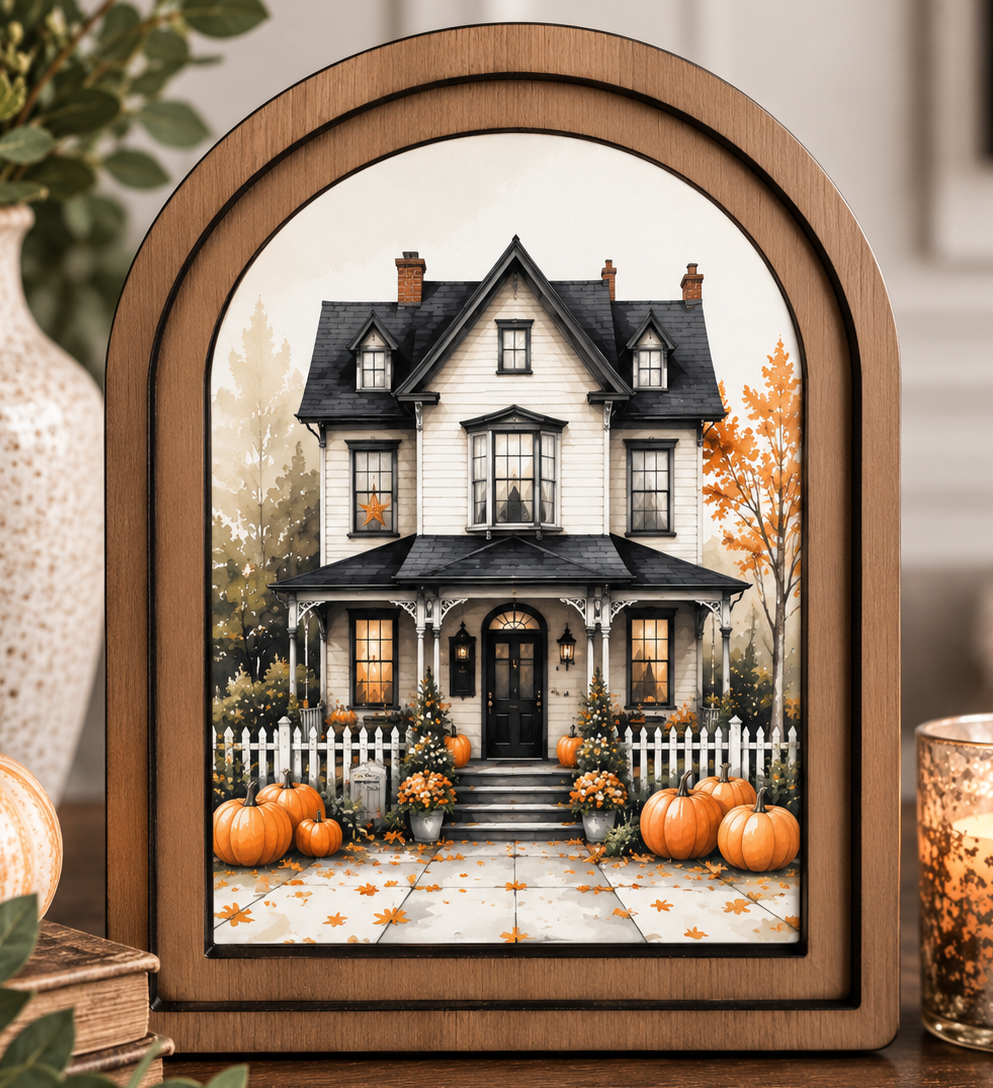 Autumn at Home Arch-Top Framed Art