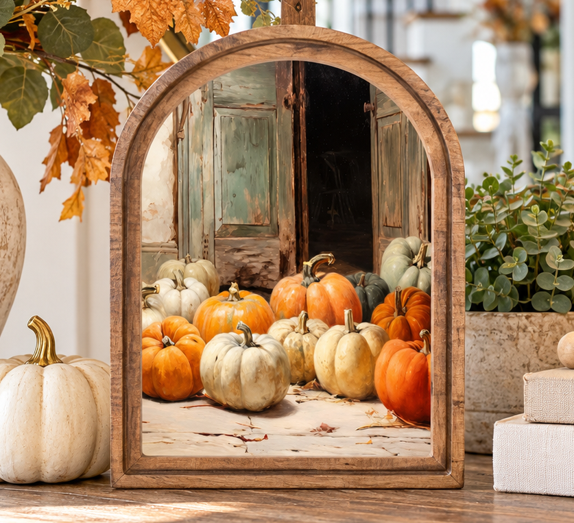 Arch Top Pumpkin Door Framed Art