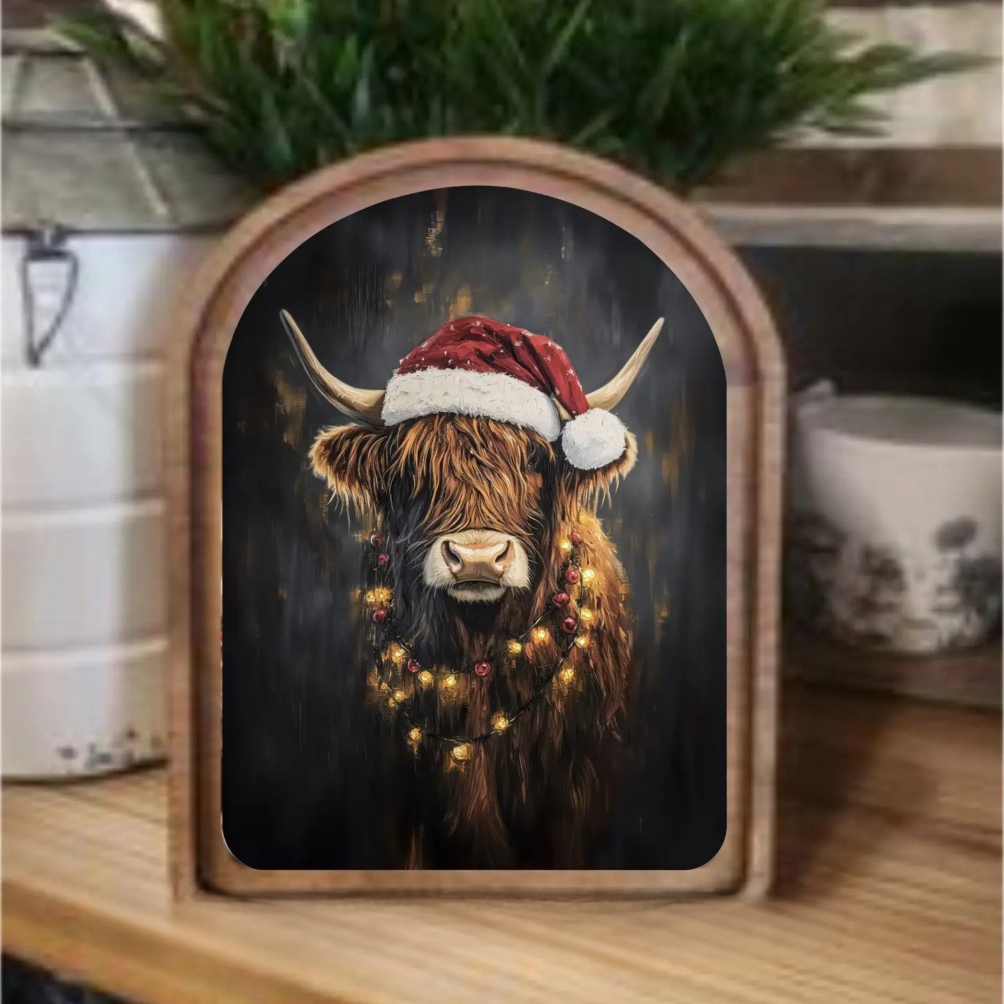 Arch Top Christmas Highland Framed Art