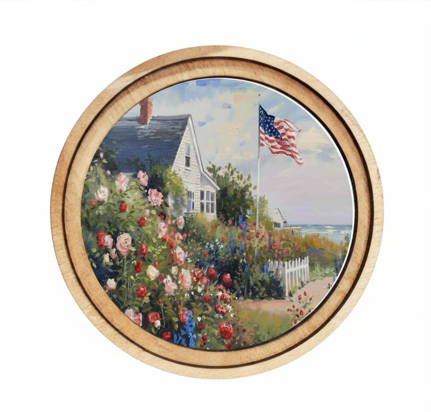 8" Round Patriotic Beach House Art
