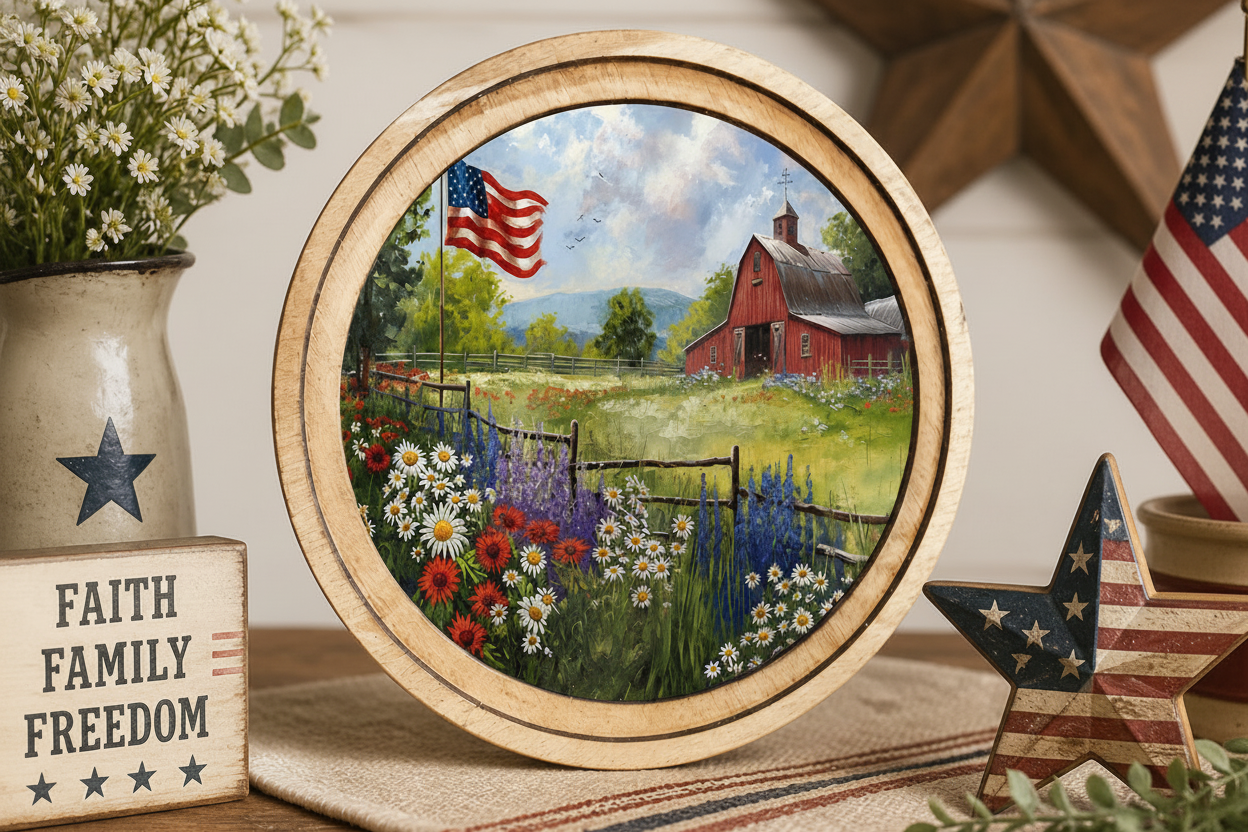 8" Round Patriotic Farm Art