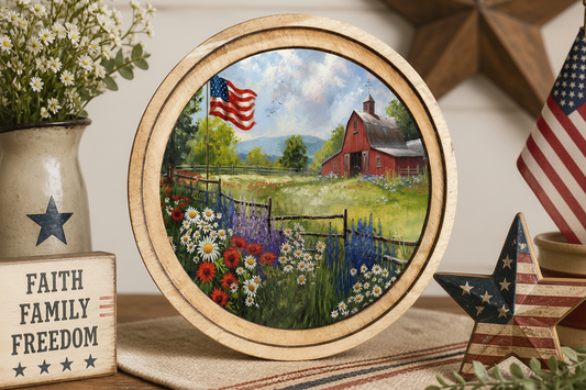 8" Round Patriotic Farm Art