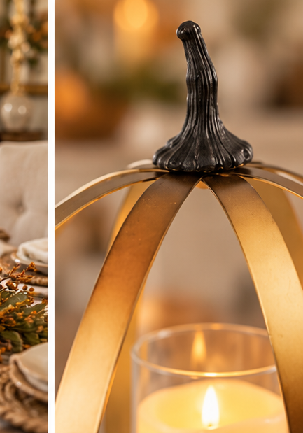Gold Metal Pumpkin with Timer Candle