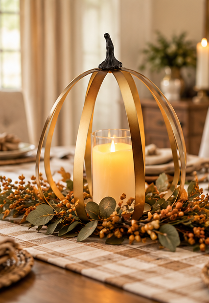 Gold Metal Pumpkin with Timer Candle