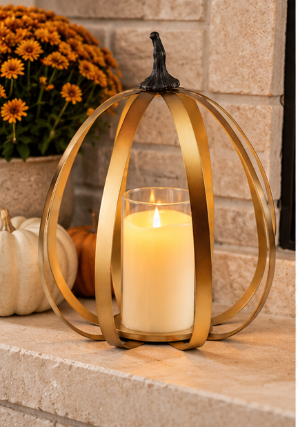 Gold Metal Pumpkin with Timer Candle