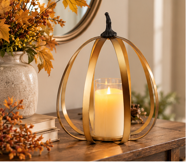 Gold Metal Pumpkin with Timer Candle