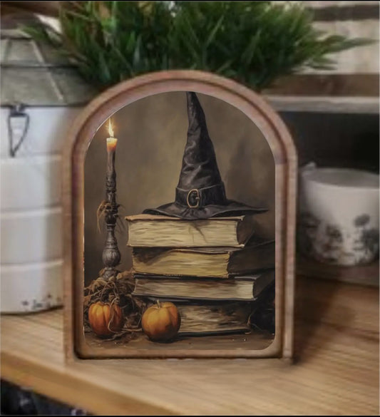 **PREORDER** Arch Top Halloween Books Framed Art