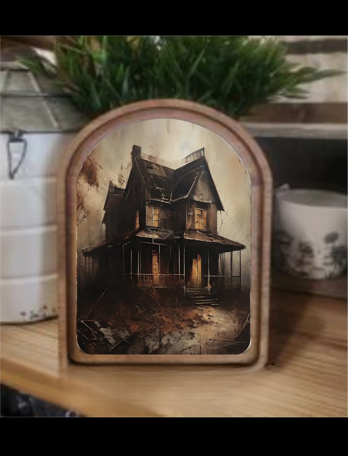 **PREORDER** Arch Top Halloween Haunted House Framed Art