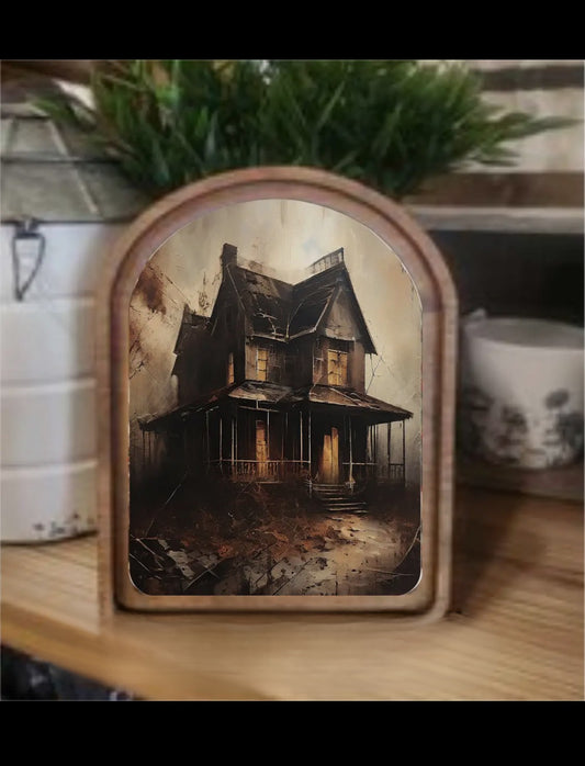 **PREORDER** Arch Top Halloween Haunted House Framed Art