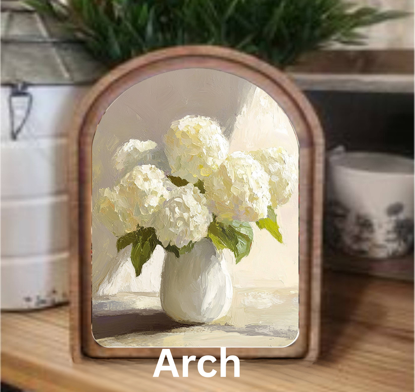 Arch Top Hydrangea Vase Framed Art