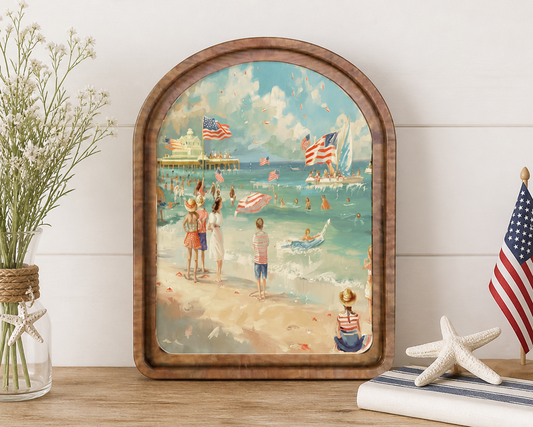 Arch Top Patriotic Beach Scene Framed Art