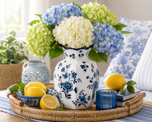 White Blue Floral Vase
